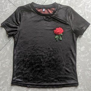 Black Velvet Rose Embellished Tee